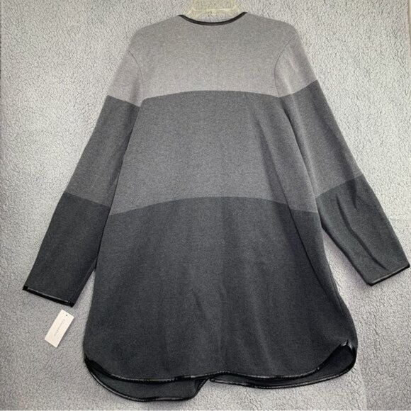 Charter Club Color Block Open Cardigan w/Faux Leather Trim- Heather/Onyx, Sz 0X - Picture 7 of 8